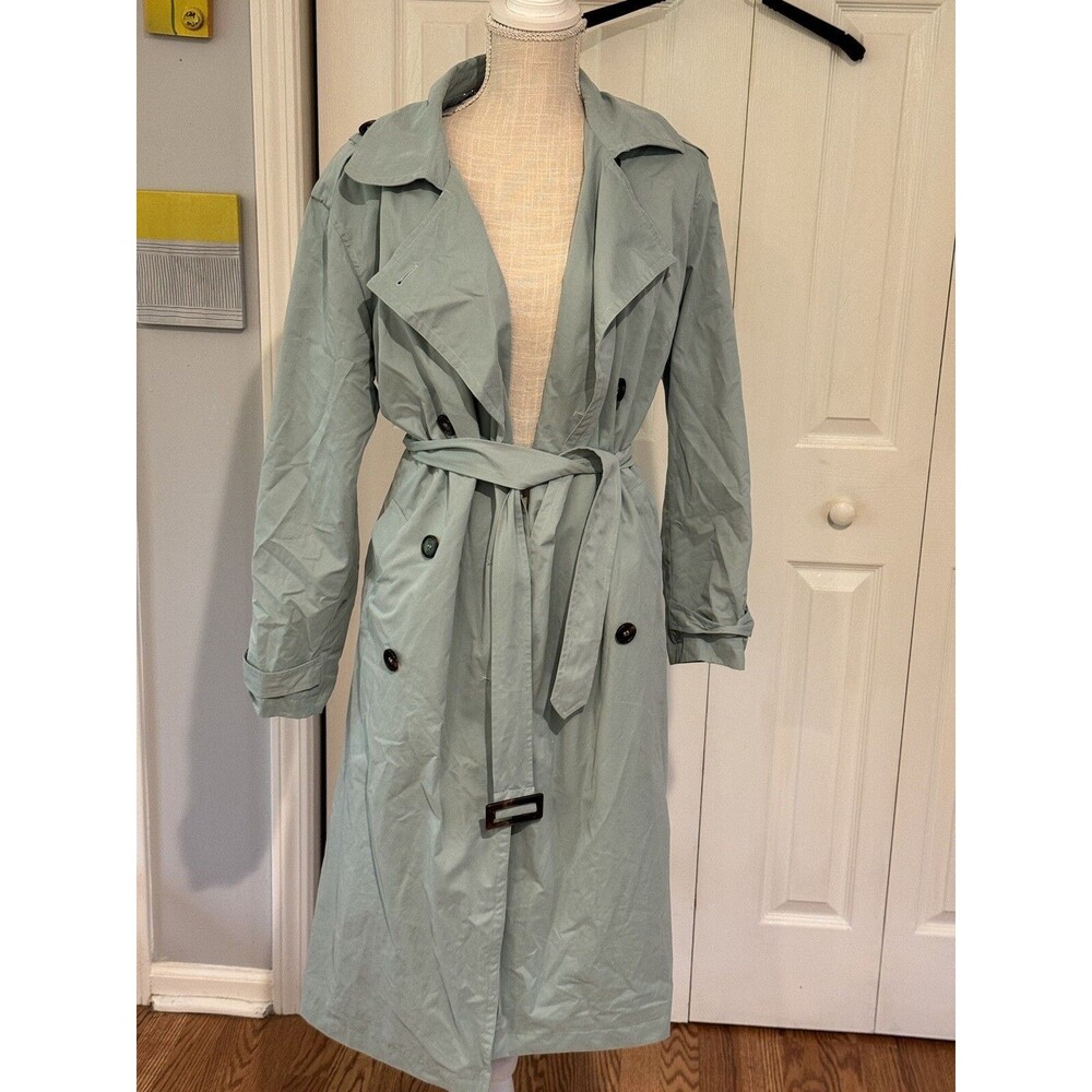 Vintage Madeleine Sea foam Green Belted Trench Coat Jacket Size 10